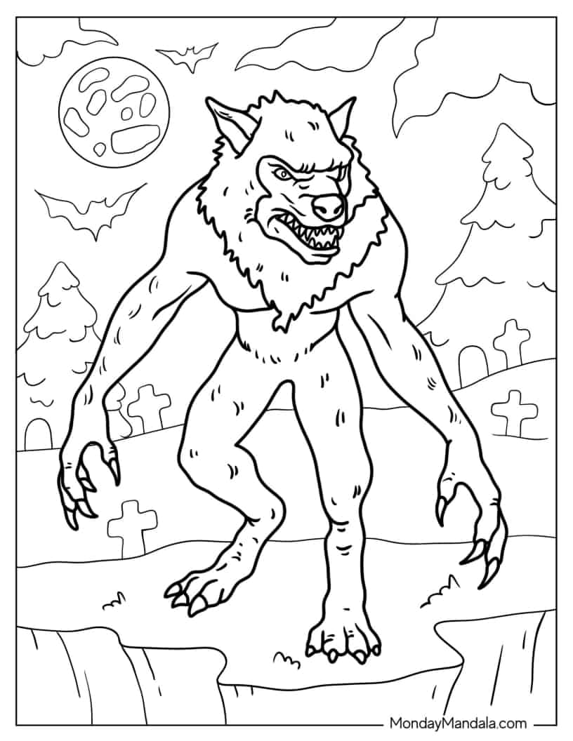 Halloween Coloring Page of Scary Werewolf coloring page — printable line art