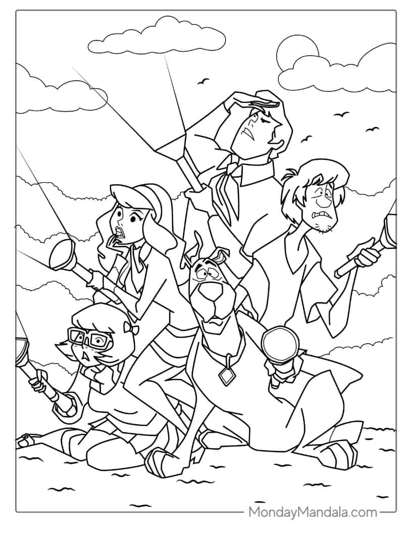 Halloween Coloring Page of Scooby-Doo Gang Looking For Ghosts coloring page