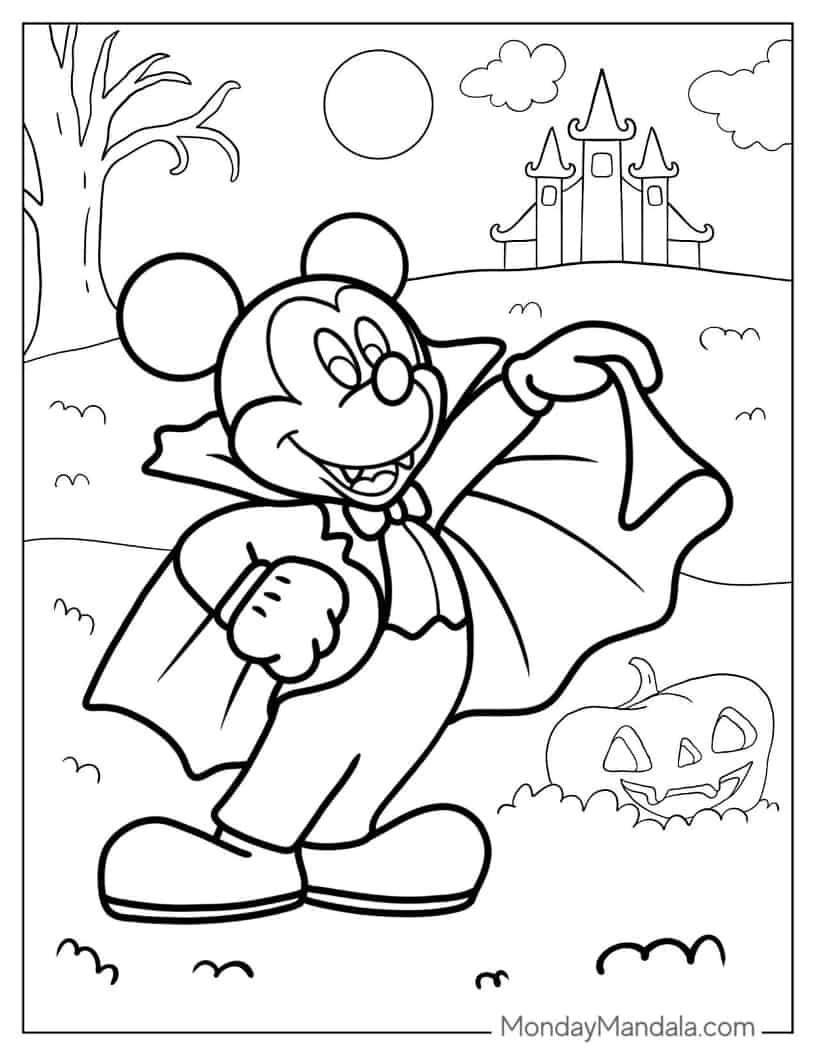 Halloween Coloring Page of Vampire Mickey Mouse For Preschoolers coloring page — printable line art