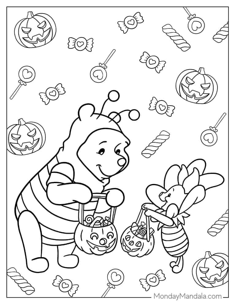 Halloween Coloring Page of Winnie The Pooh And Piglet On Halloween coloring page — printable line art