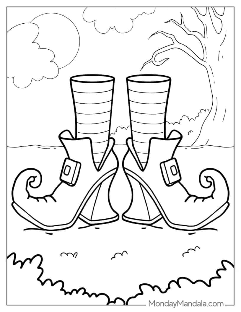 Halloween Coloring Page of Witch Boots coloring page — printable line art