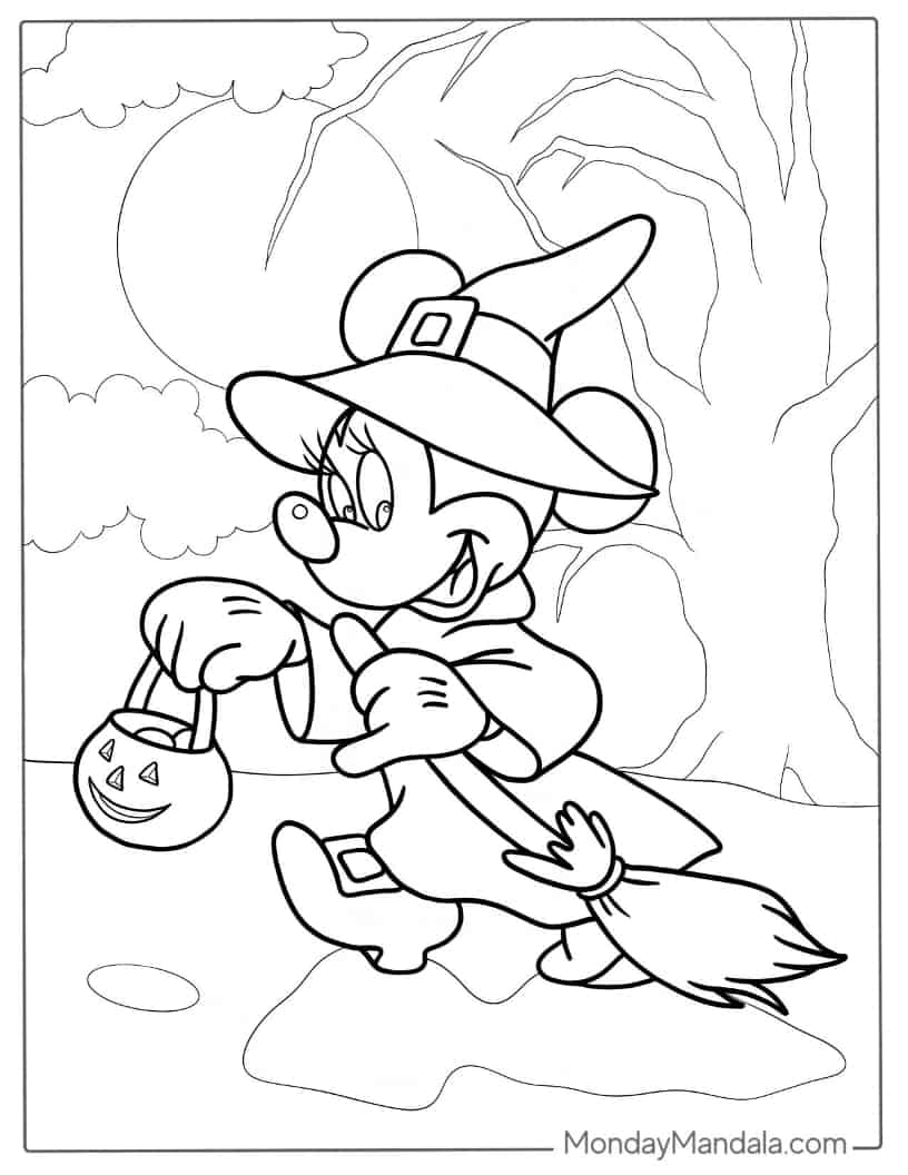Halloween Coloring Page of Witch Minnie Mouse coloring page — printable line art