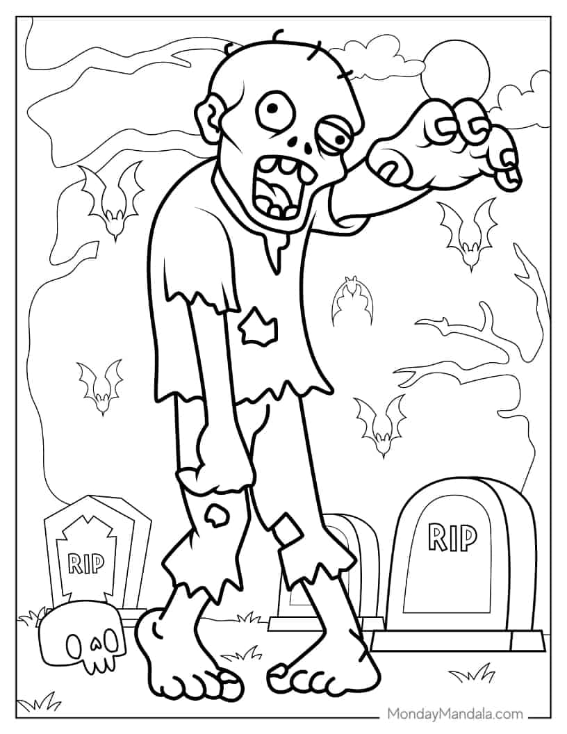 Halloween Coloring Page of Zombie From Plants Vs Zombies coloring page — printable line art