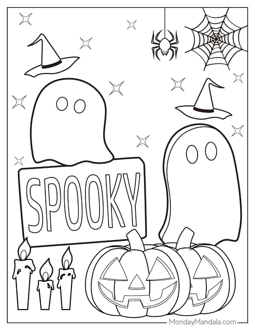 Halloween Ghosts Coloring Page For Preschoolers coloring page — printable line art