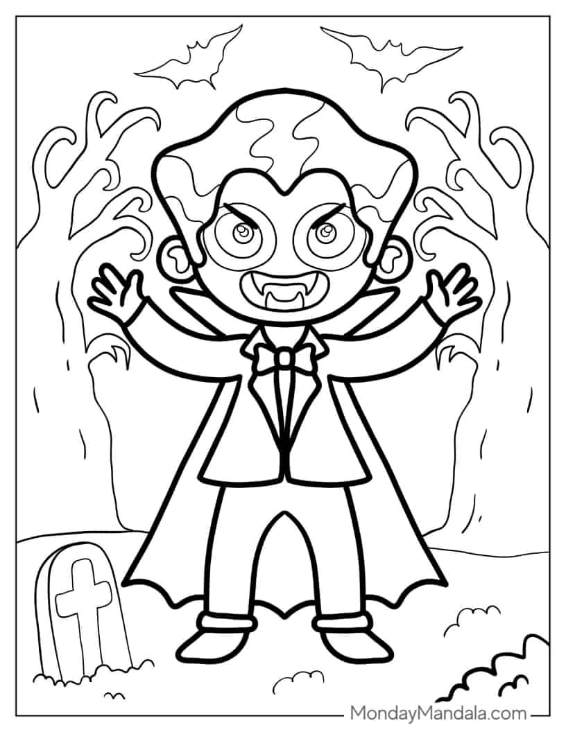 Kawaii Vampire Coloring Page For Kids coloring page