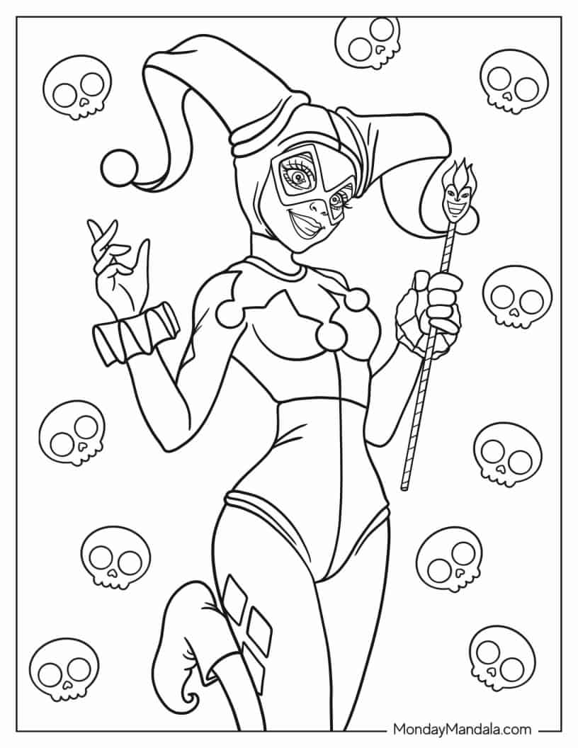 Cute Harley Quinn Cartoon Coloring Page coloring page