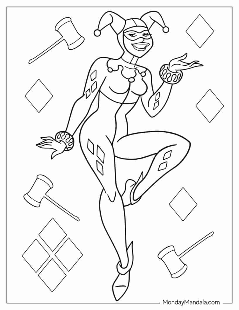 Easy Harley Quinn Coloring Page For Preschoolers coloring page