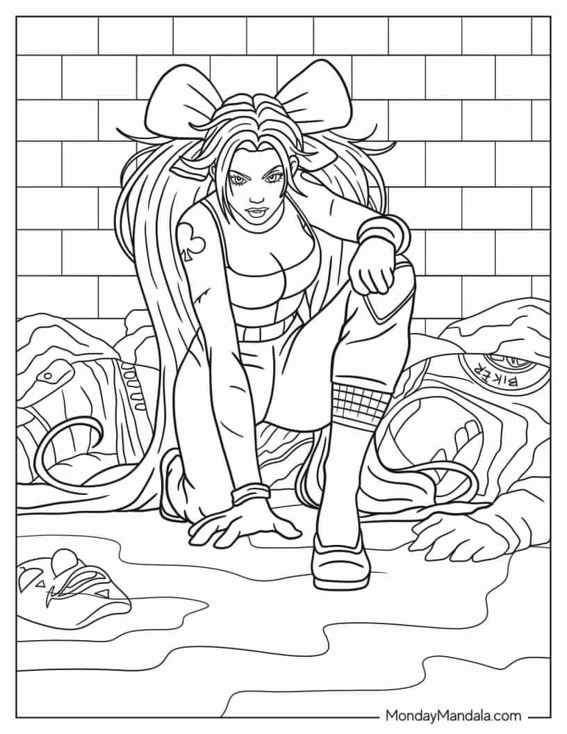 Harley Quinn Defeating Enemies coloring page