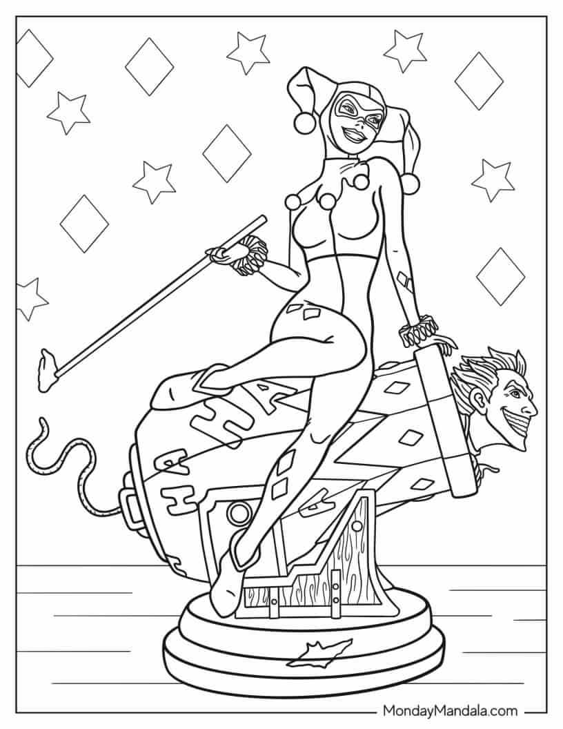 Harley Quinn Sitting On Canon With Joker In It coloring page