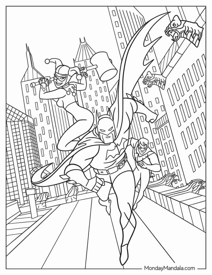 Harley Quinn With Batman And Robin coloring page