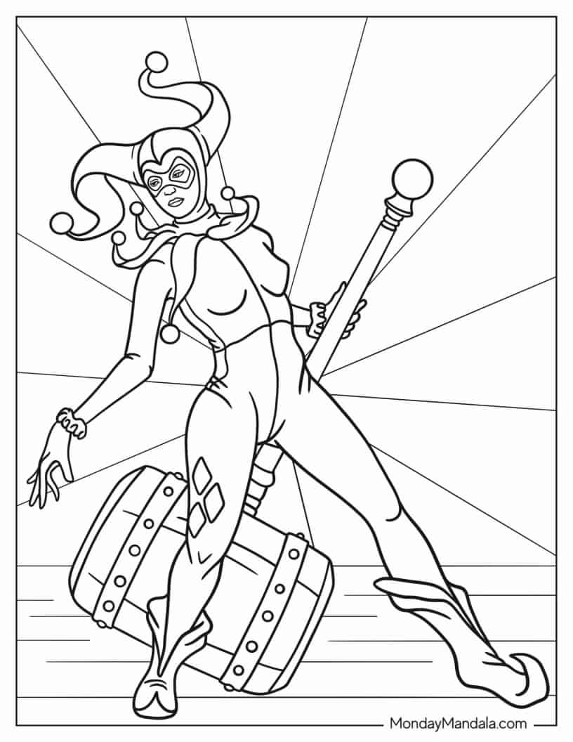 Harley Quinn With Big Mallet Coloring Sheet coloring page