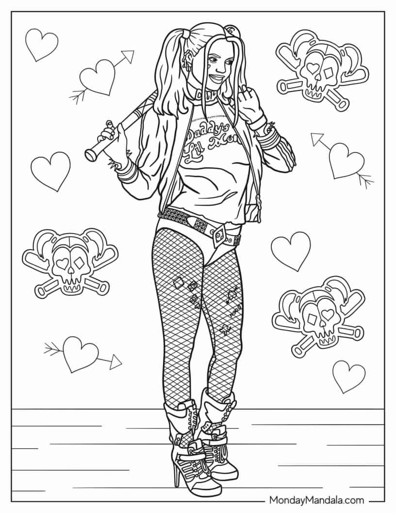 Realistic Margot Robbie Harley Quinn Coloring In coloring page