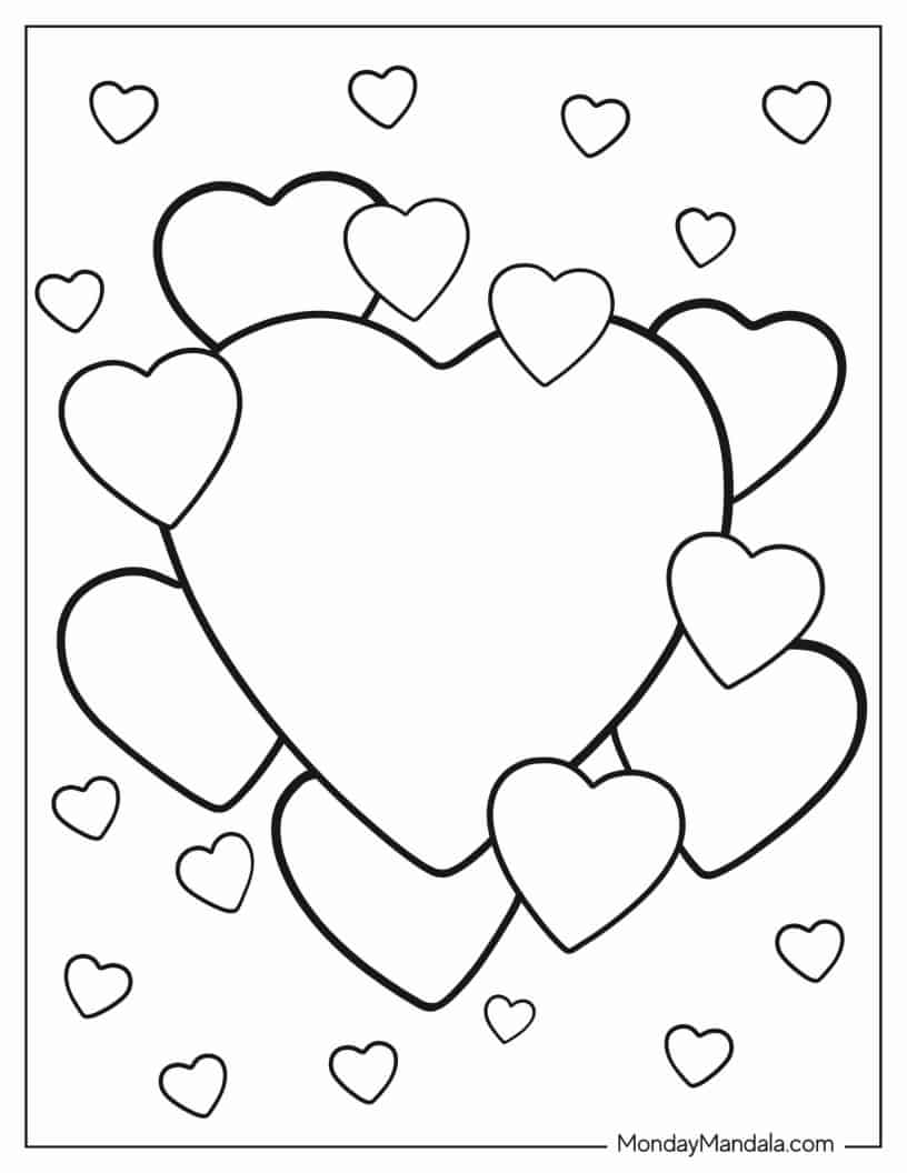 Coloring Page Of Several Love Hearts coloring page — printable line art