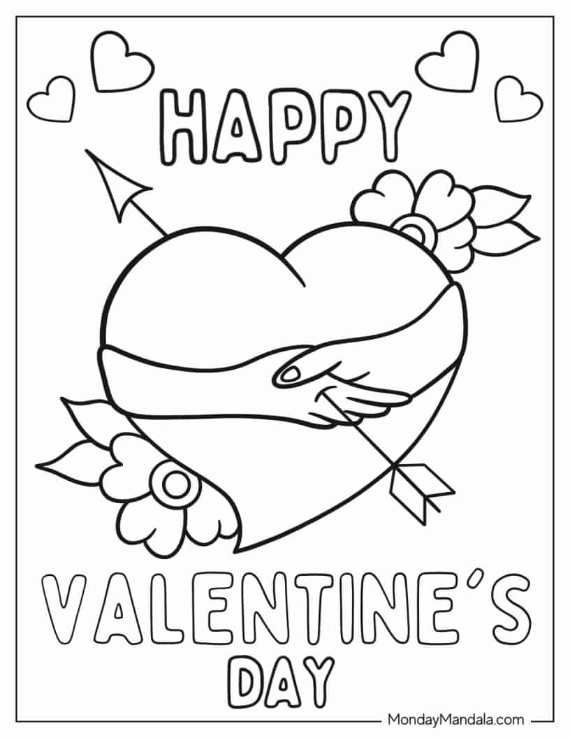 Coloring Page Of Valentine_s Day Heart With Holding Hands coloring page