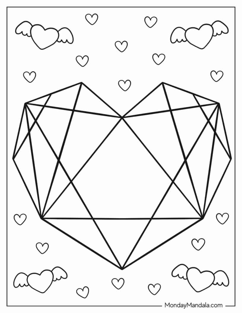 Diamond Heart Outline To Color coloring page — printable line art