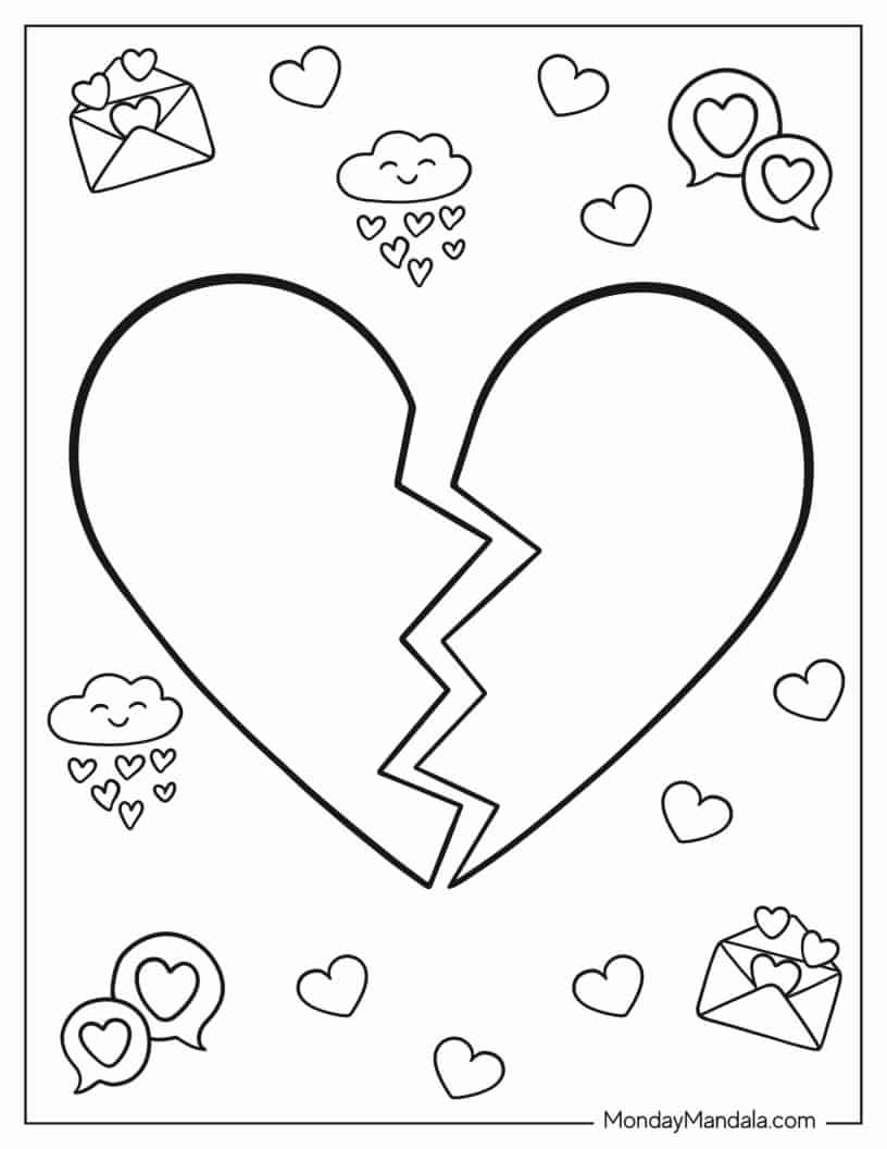 Easy Coloring Page Of Broken Heart coloring page