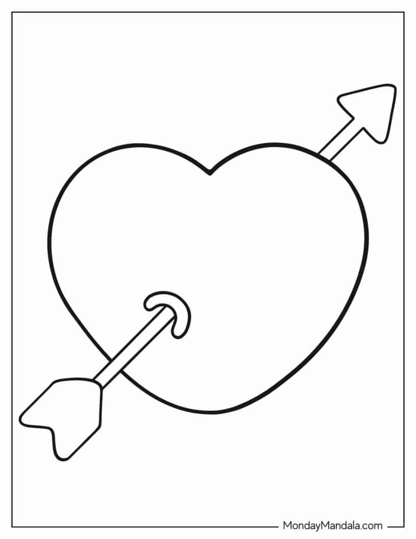 Easy Coloring Page Of Heart Pierced With Arrow coloring page