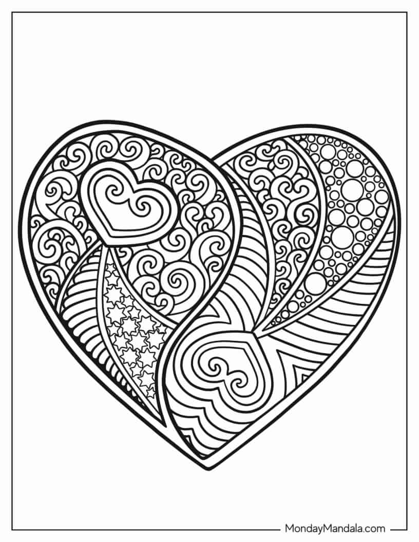 Easy Heart Mandala Coloring Page For Kids coloring page — printable line art