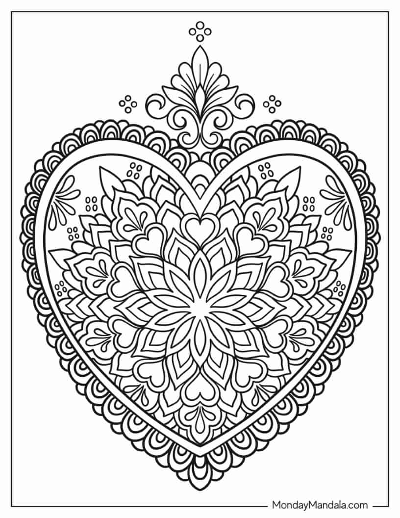 Easy Heart Mandala To Color coloring page — printable line art