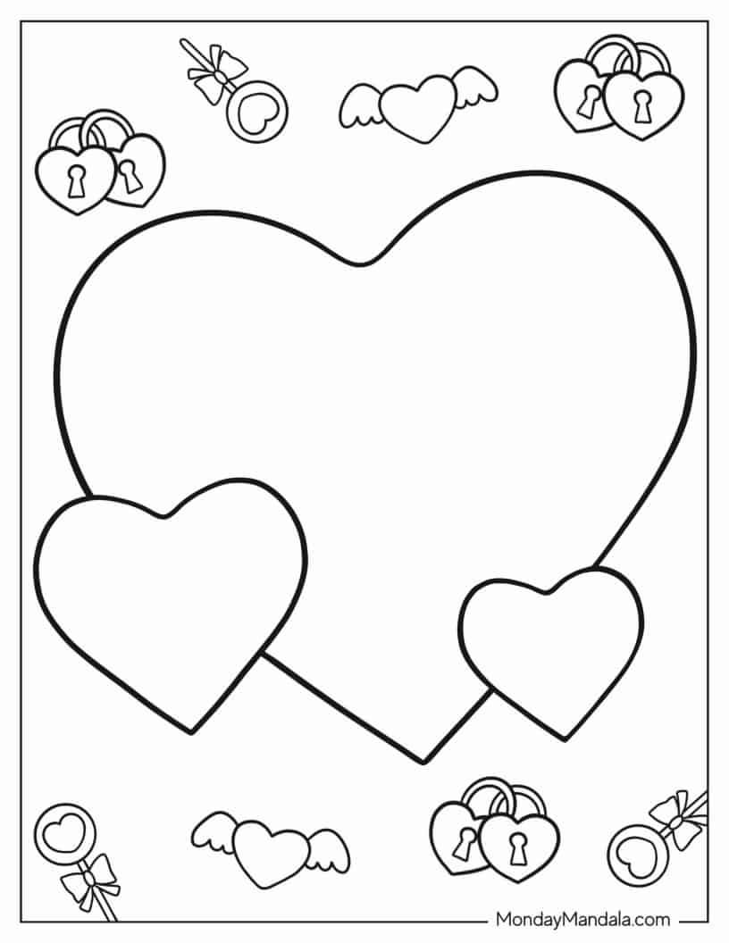 Easy Outline Of Three Hearts For Preschoolers To Color coloring page — printable line art