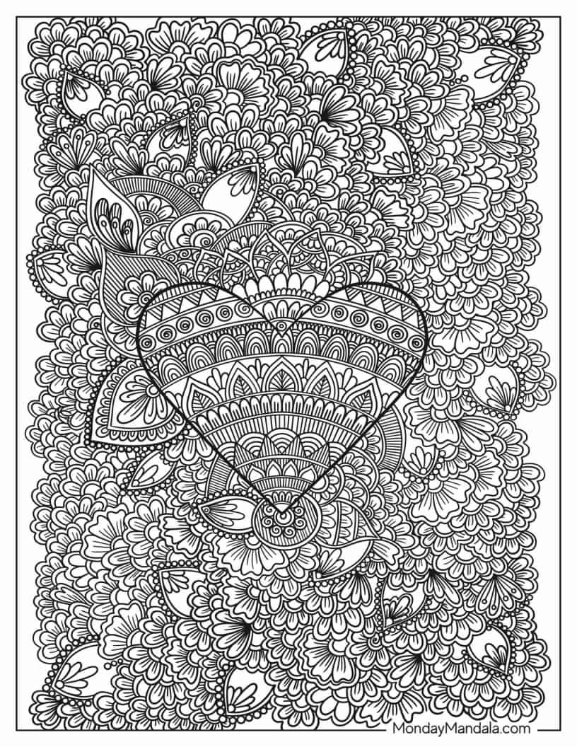 Full Page Heart Mandala Coloring In coloring page