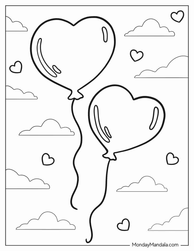 Heart Balloons In The Sky Coloring In coloring page