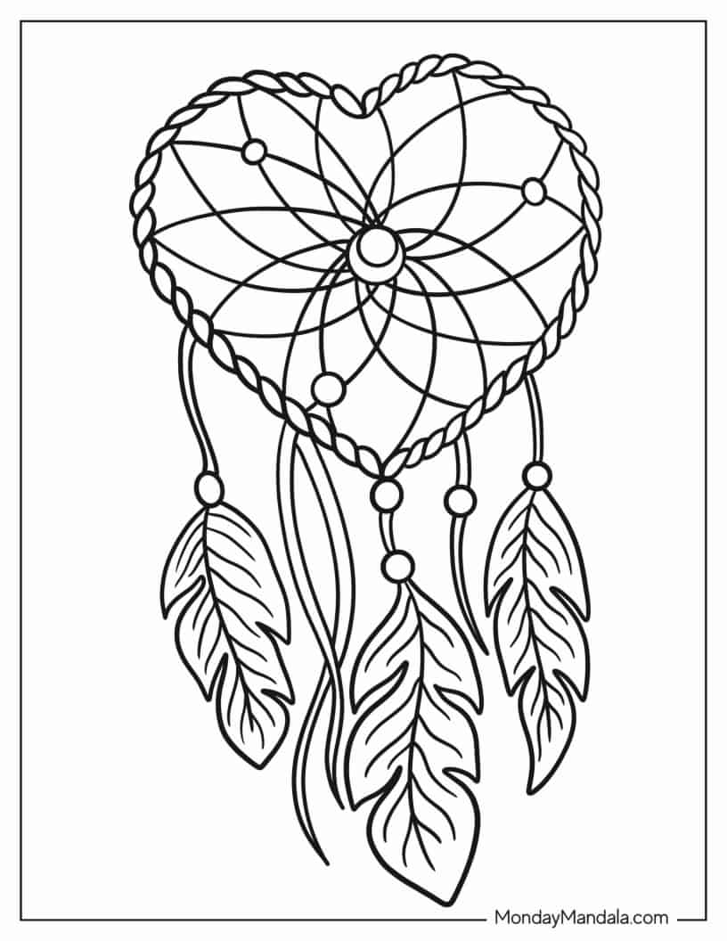 Heart Dreamcatcher Coloring In coloring page — printable line art