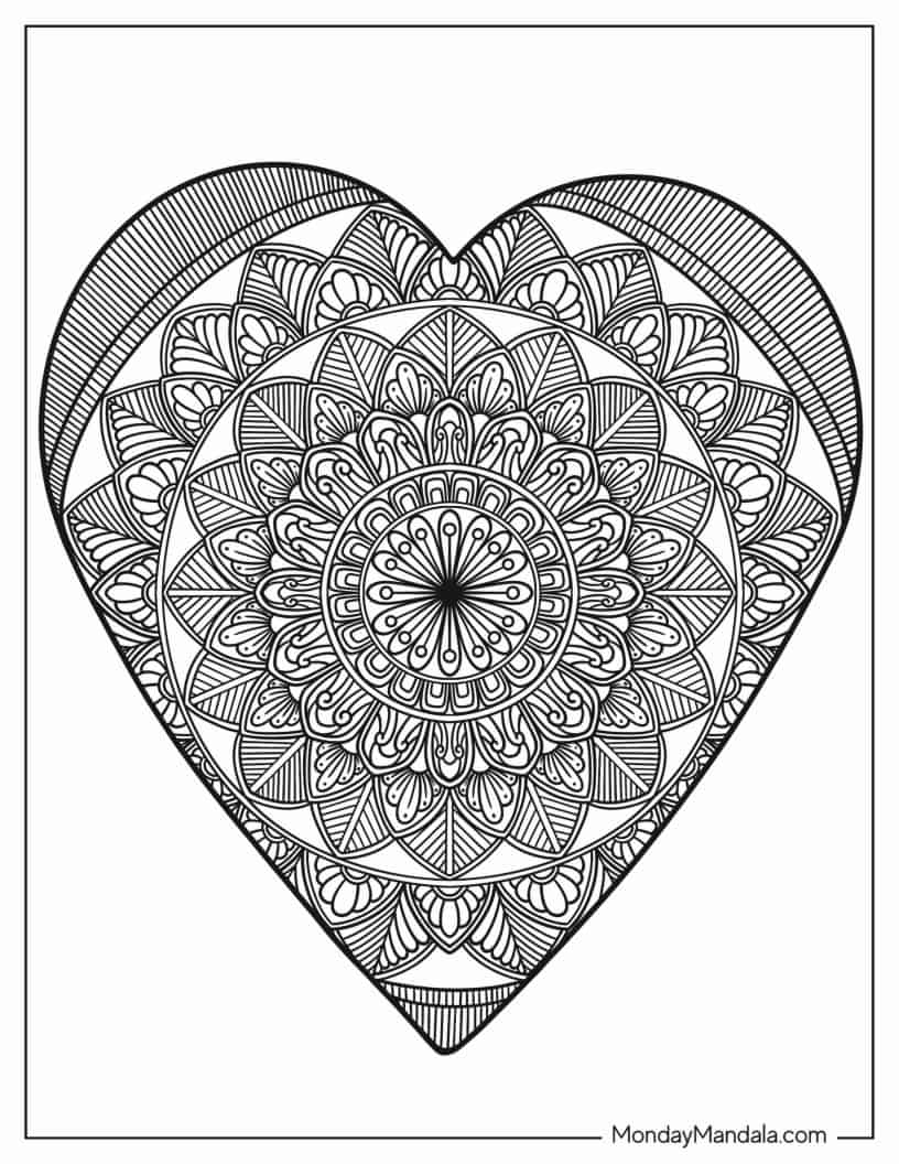 Heart Mandala Coloring Sheet For Adults coloring page