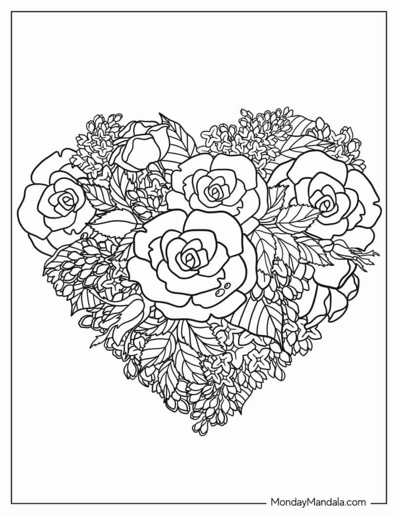 Heart-Shaped Floral Arrangement coloring page