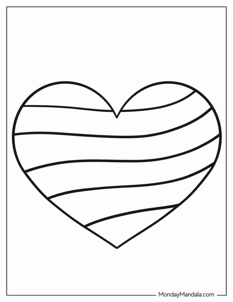 Heart With Stripes Coloring In coloring page — printable line art