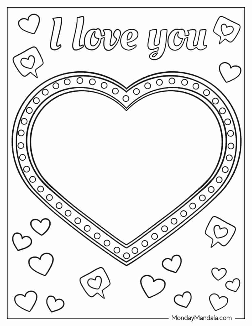 I Love You Heart With Metal Rim To Color coloring page — printable line art