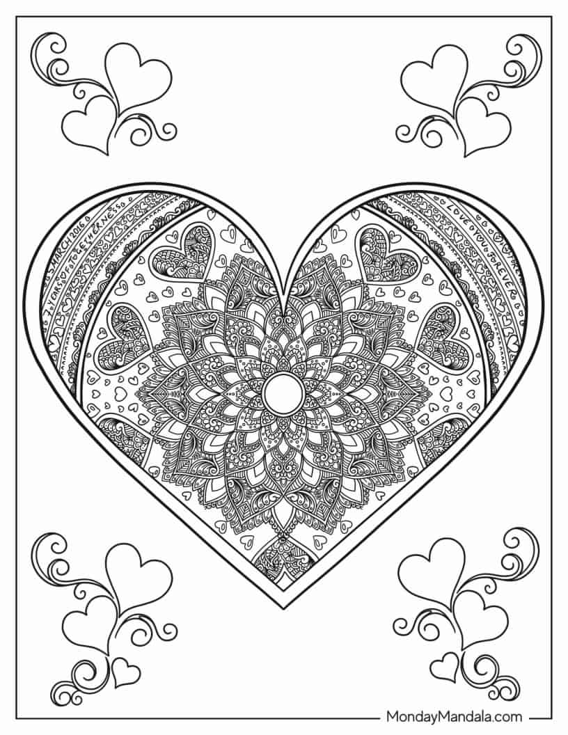 Intricate Heart Mandala Coloring Sheet coloring page — printable line art