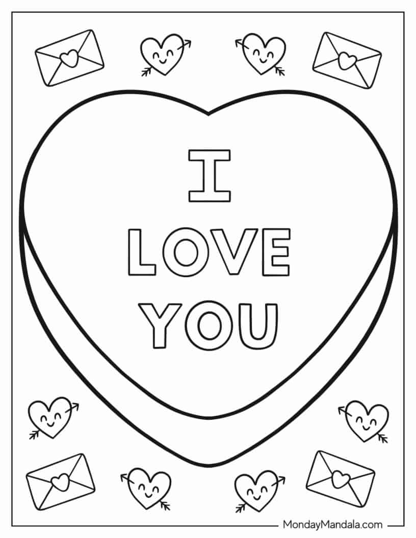 Overlapping Hearts With I love You Inside coloring page
