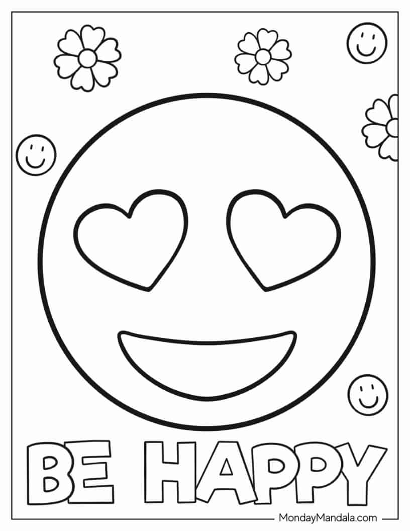 Smiling Face With Heart Eyes Emoji Coloring Sheet coloring page
