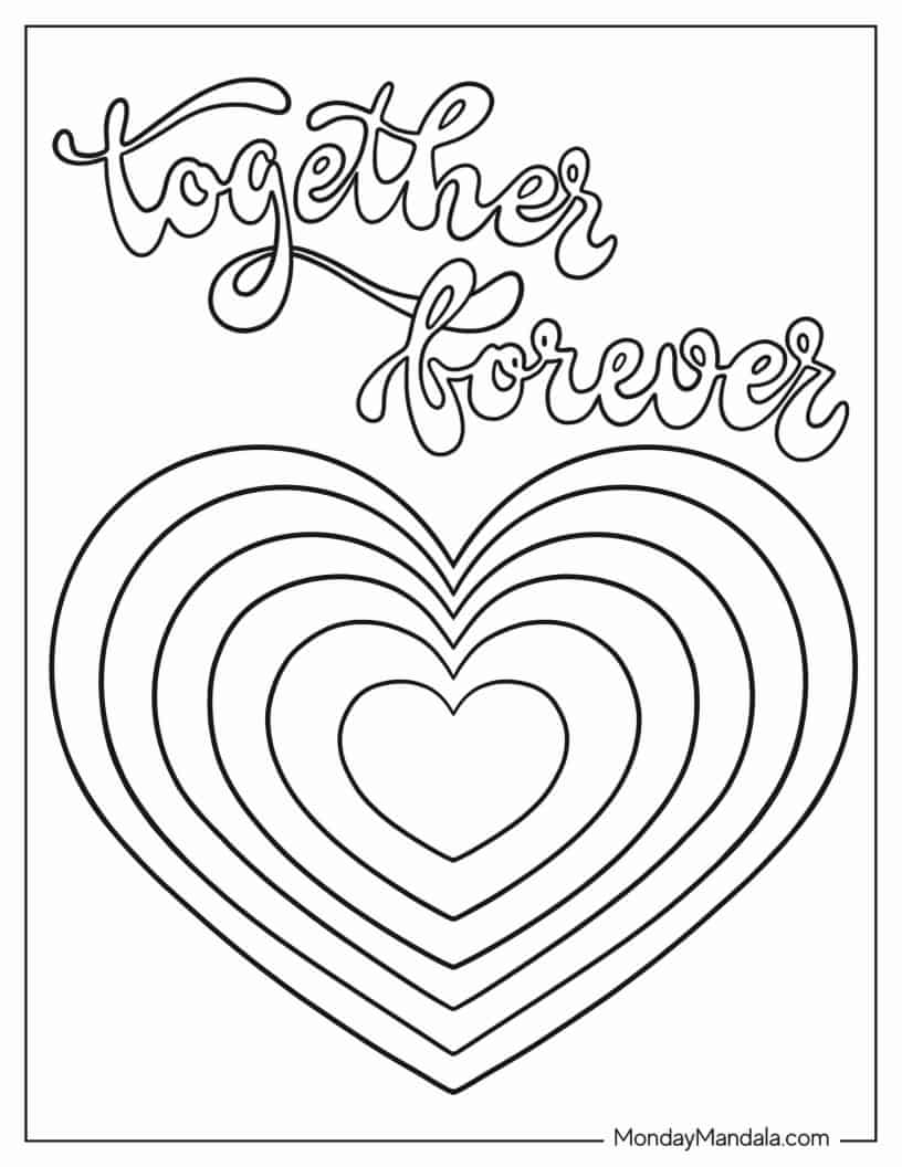 Together Forever Hippie Heart Coloring Page coloring page — printable line art