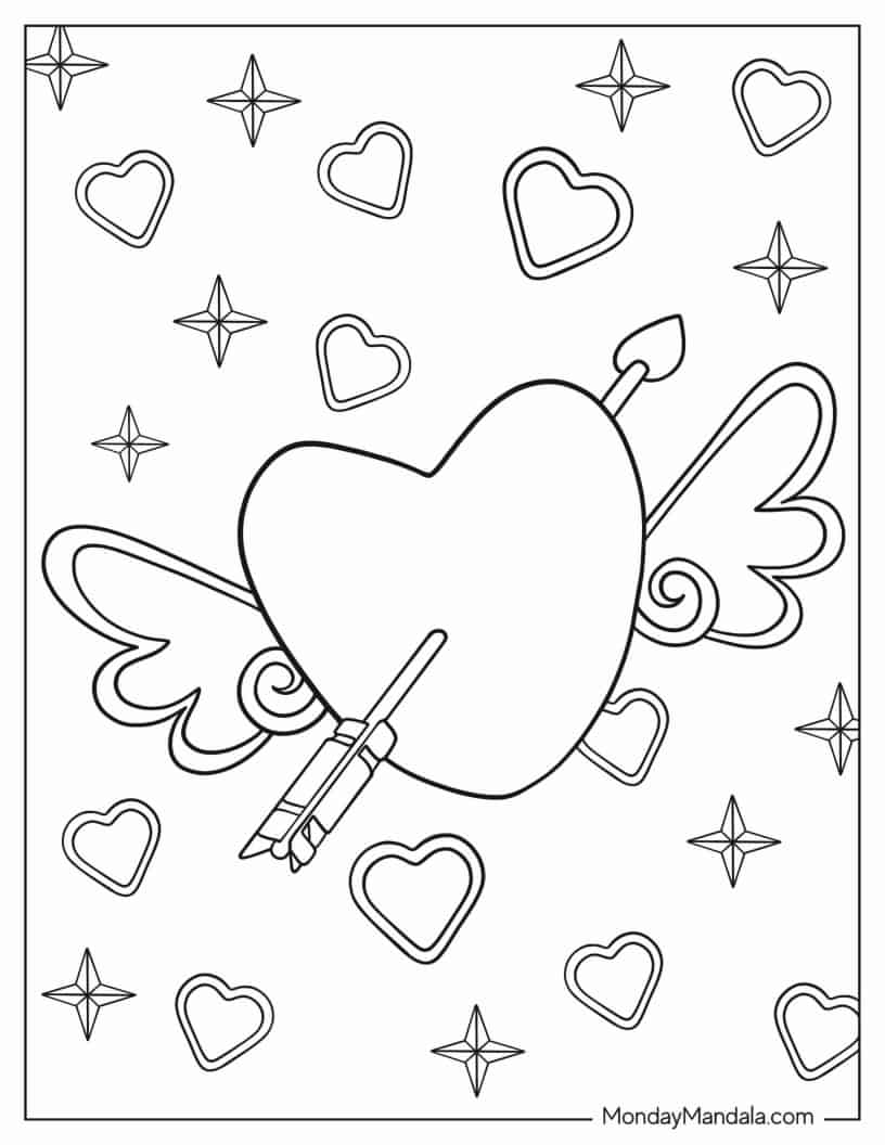 Winged Heart With Cupid_s Arrow coloring page — printable line art