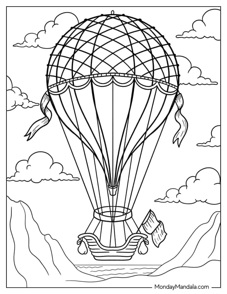 Coloring Page Of a Steampunk Hot Air Balloon coloring page