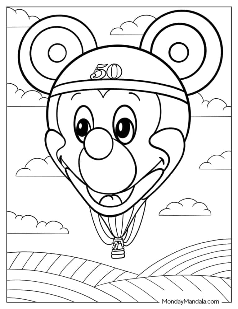 Disney Mickey Mouse Hot Air Balloon coloring page