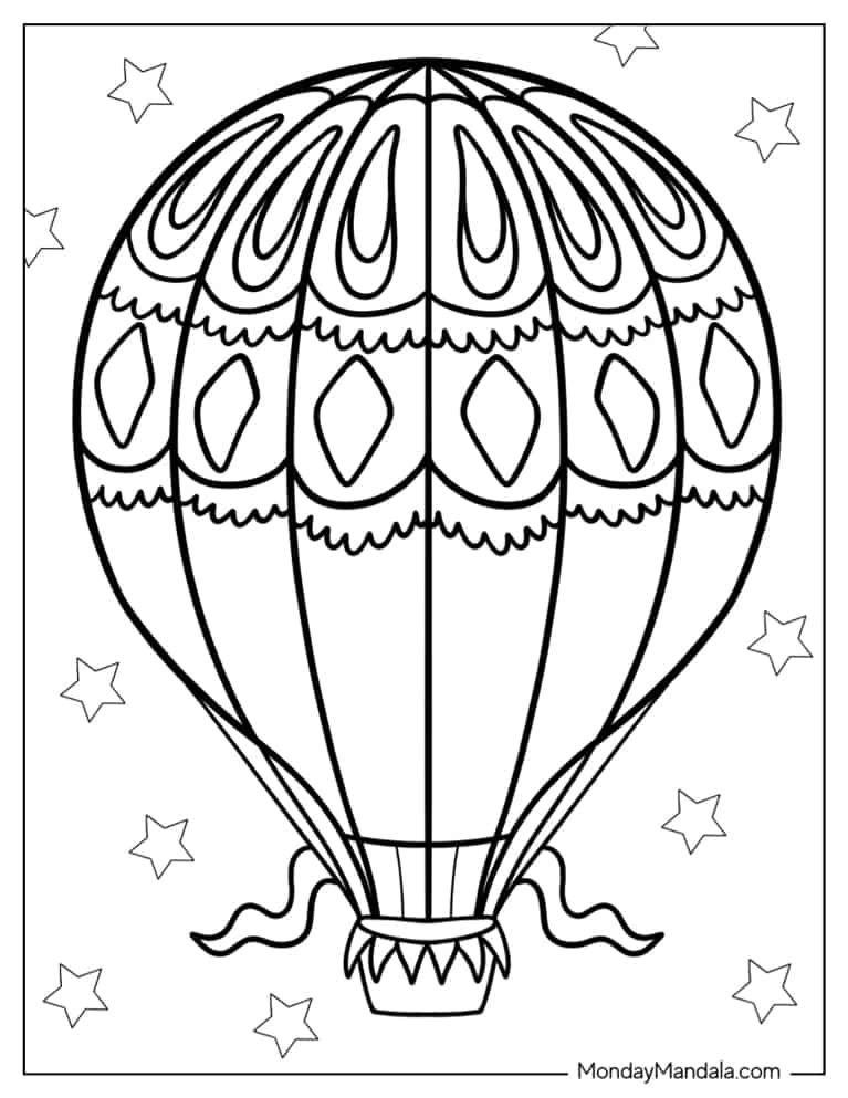 Easy Outline Of a Hot Air Balloon For Preschoolers coloring page