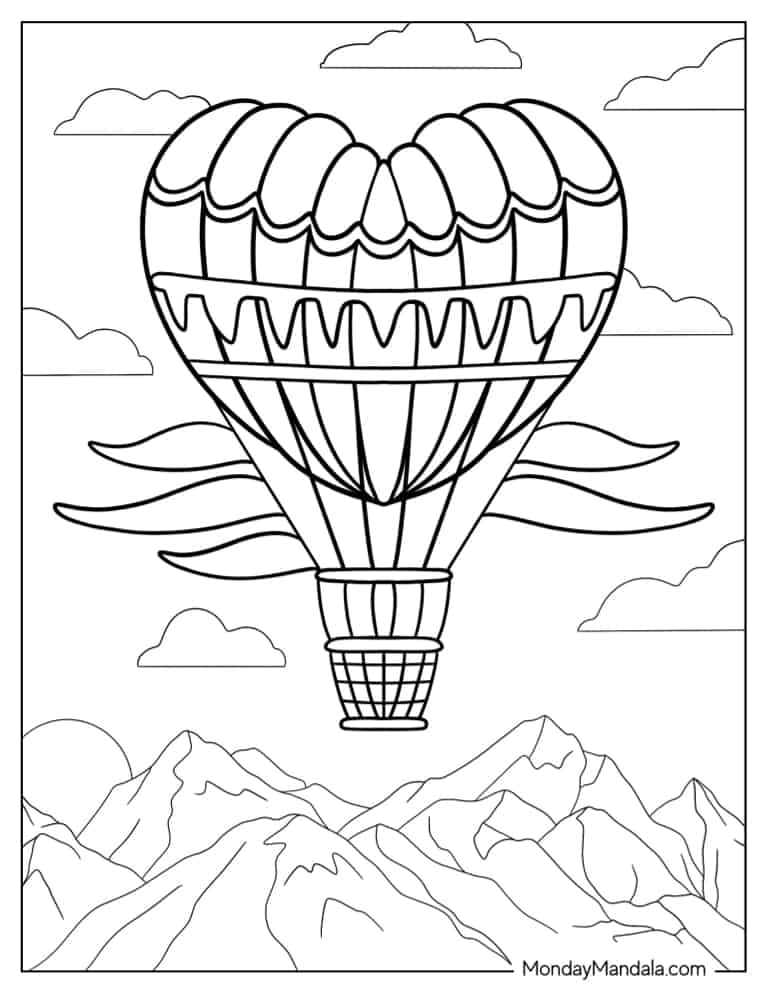 Heart Shaped Hot Air Balloon coloring page