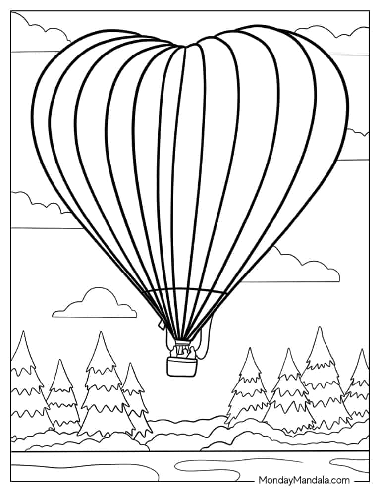 Love Heart Hot Air Balloon To Color coloring page
