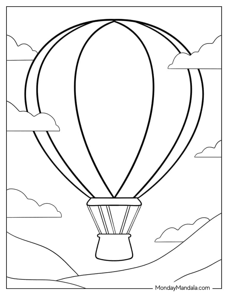 Simple Outline Of a Hot Air Balloon To Color coloring page — printable line art
