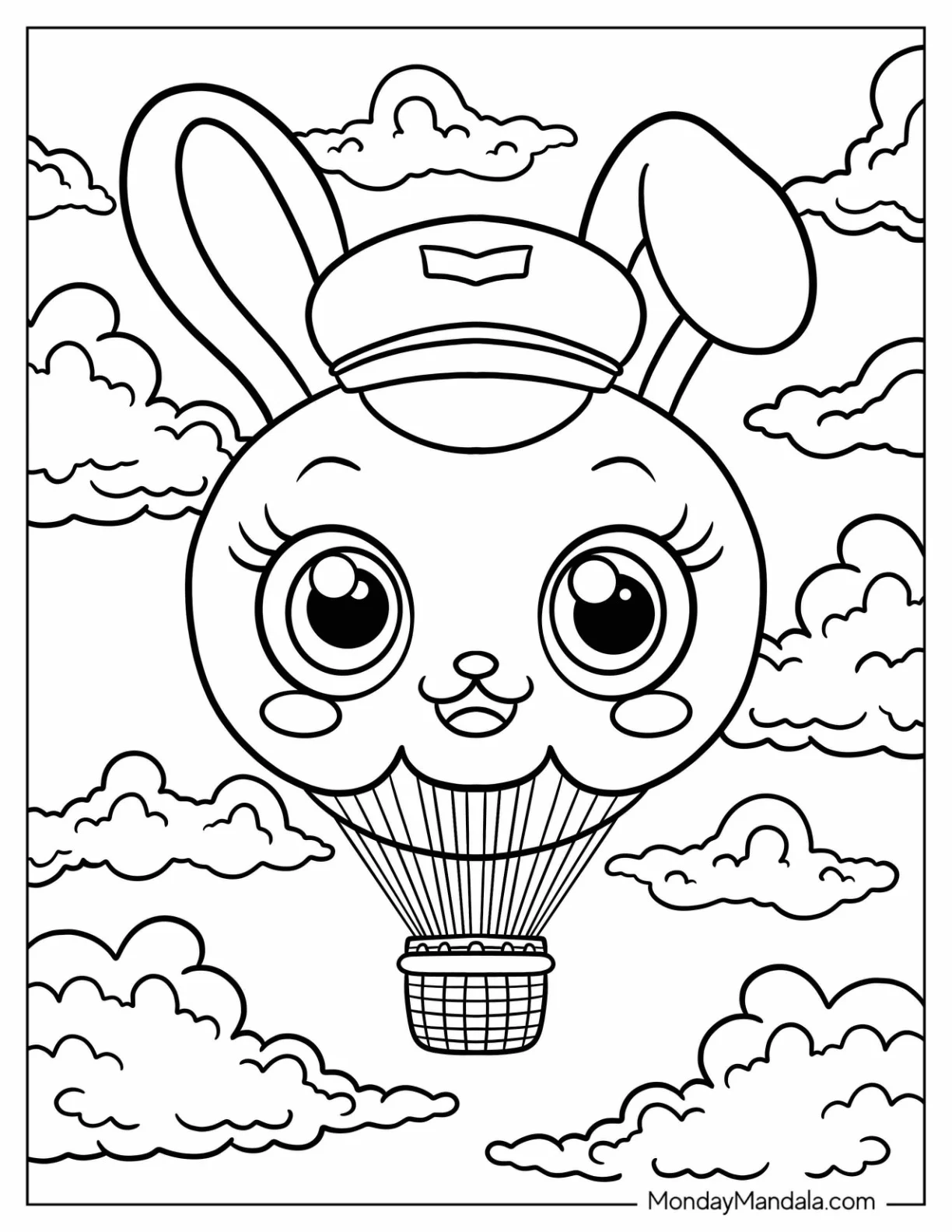 Sky Captain Rabbit Hot Air Balloon Coloring PageFor Kids coloring page