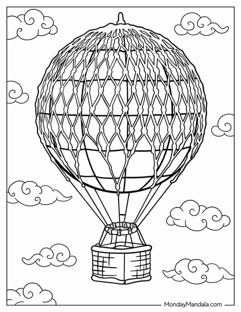 Steam Punk Hot Air Balloon To Color coloring page — printable line art
