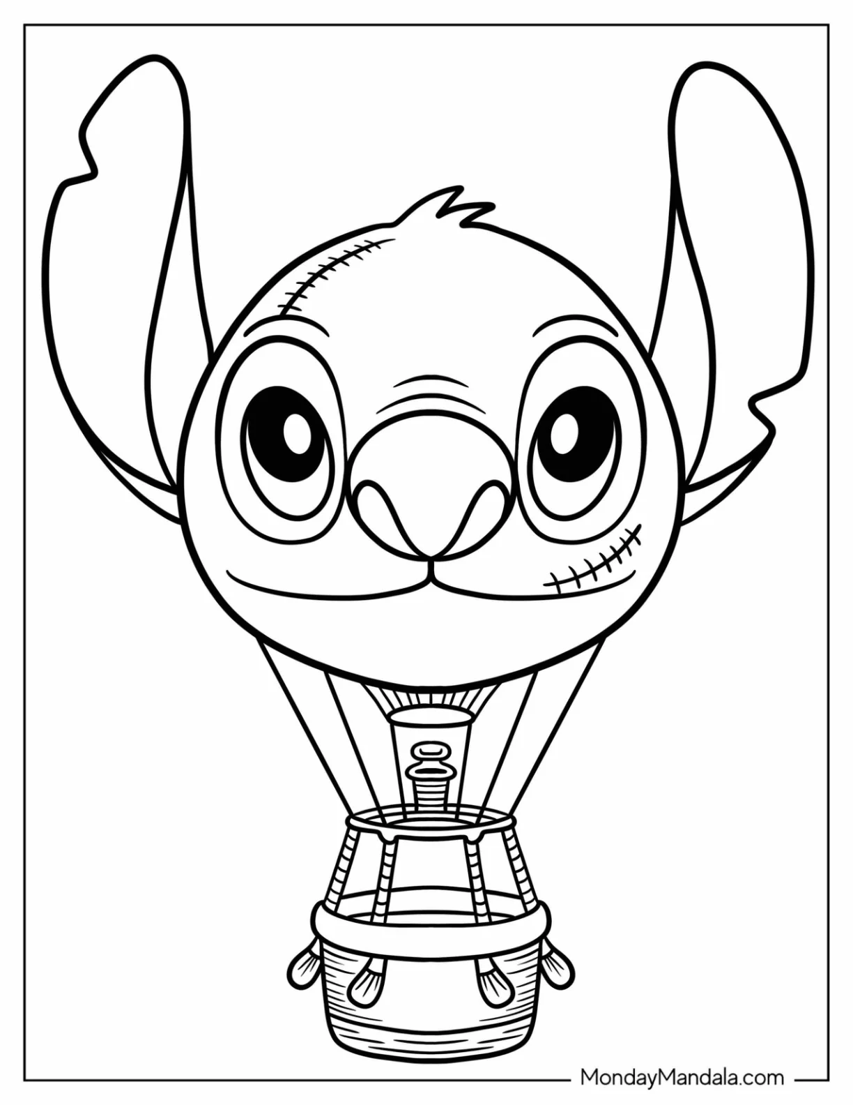 Stitch Hot Air Balloon Coloring Page For Kids coloring page