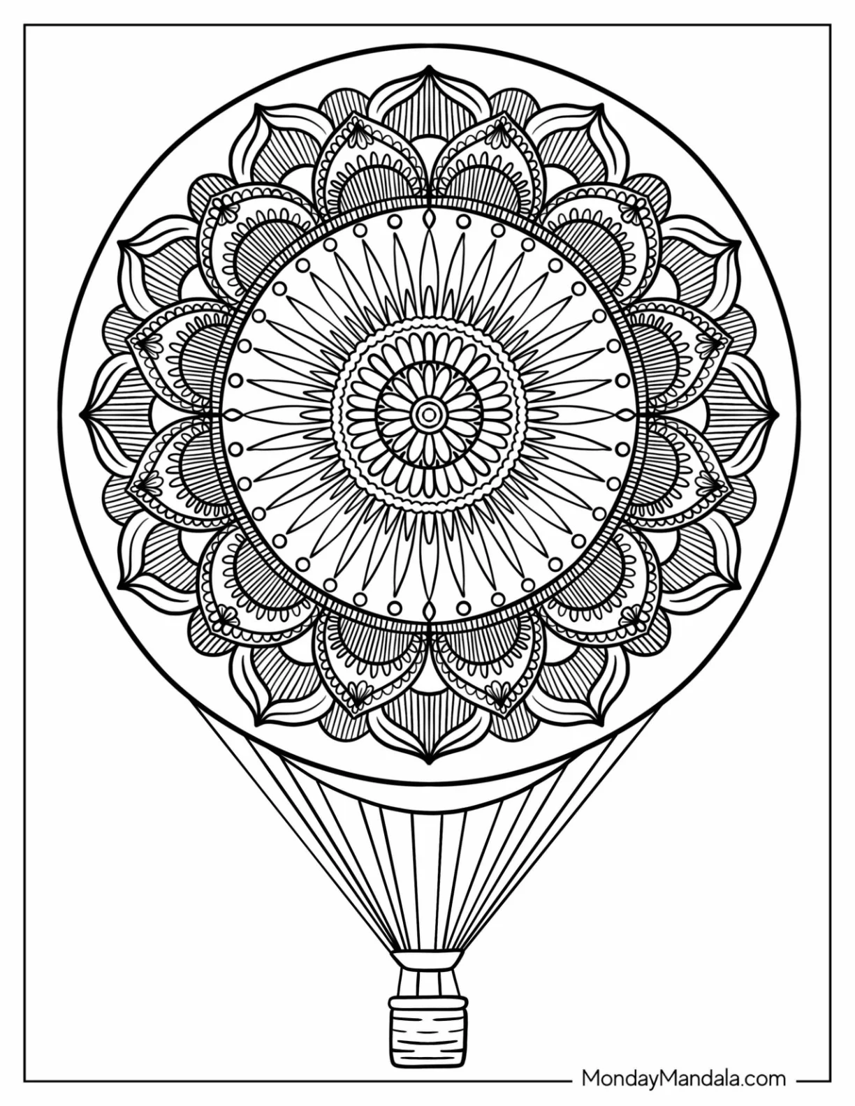 Zen Hot Air Balloon Coloring Page Mandala For Adults coloring page