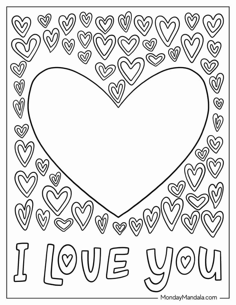 Big Love Shaped Heart With Many Little Ones coloring page — printable line art