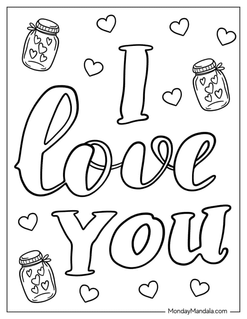 Cute I Love You Coloring Page For Kids coloring page — printable line art