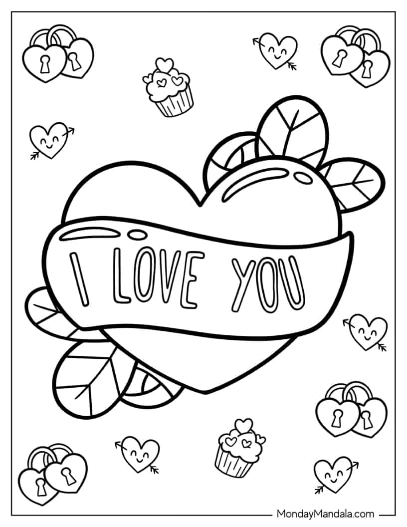 Cute I Love You Coloring Sheet coloring page — printable line art