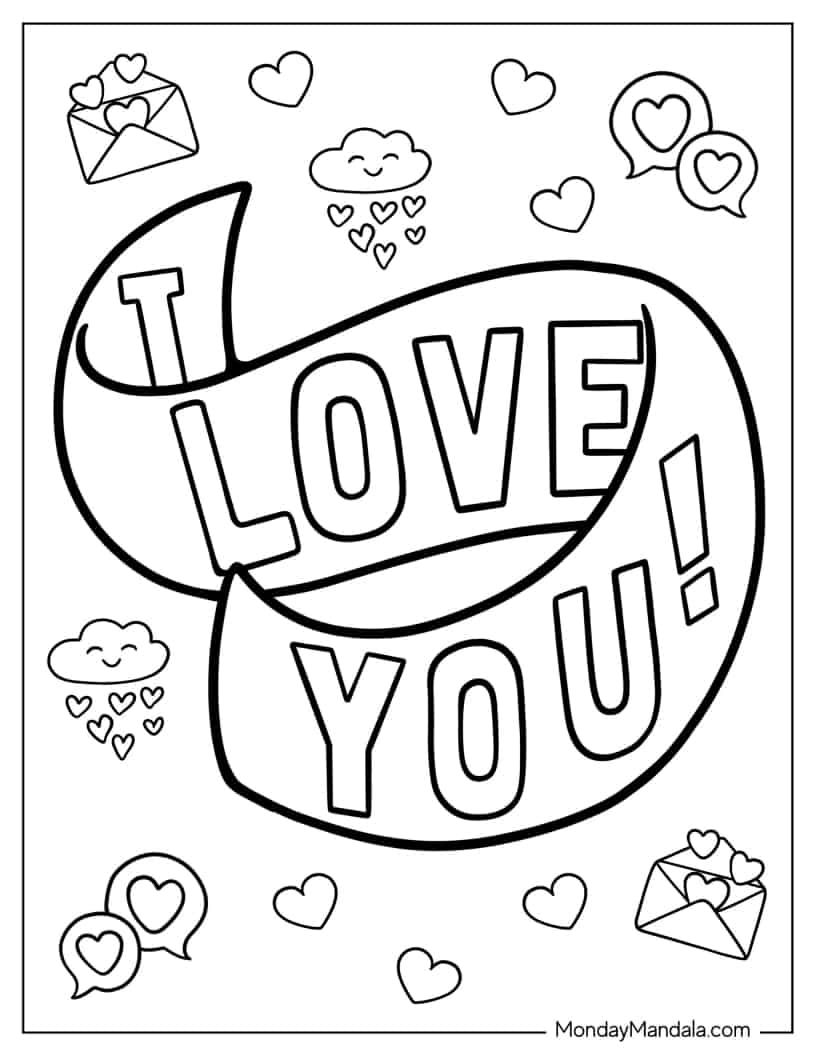 I Love You Banner To Color coloring page — printable line art